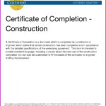 Construction Completion Certificate Template With Certificate Of Completion Construction Templates