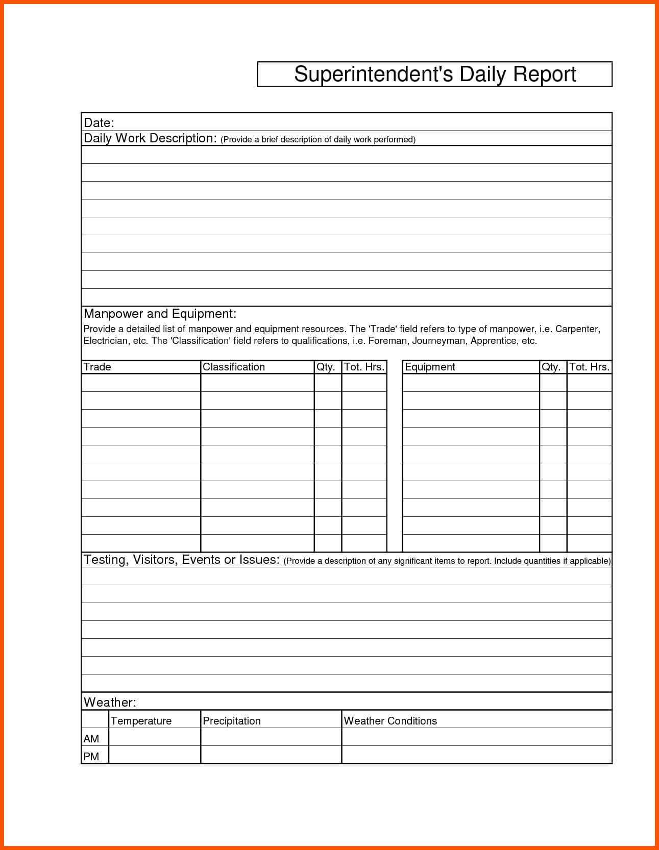 Construction Daily Report Sample Forms Template Free Within Free Construction Daily Report Template