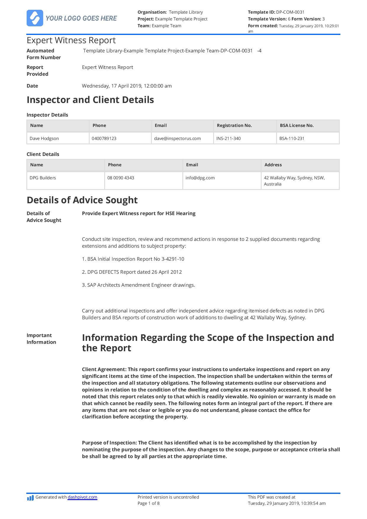 Construction Expert Witness Report Example And Editable Template Intended For Expert Witness Report Template