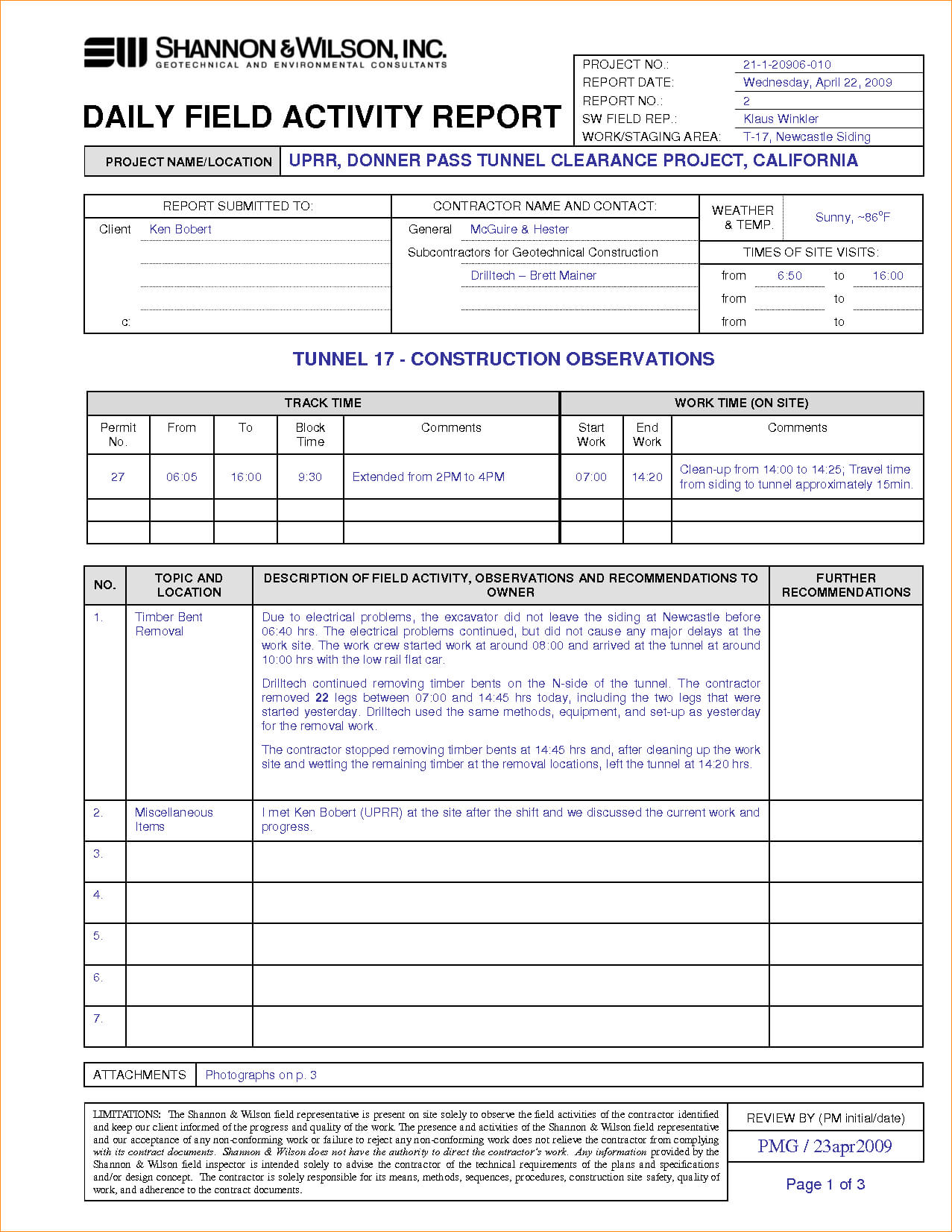 Construction Site Visit Report Sample Project E Example Pertaining To Site Visit Report Template