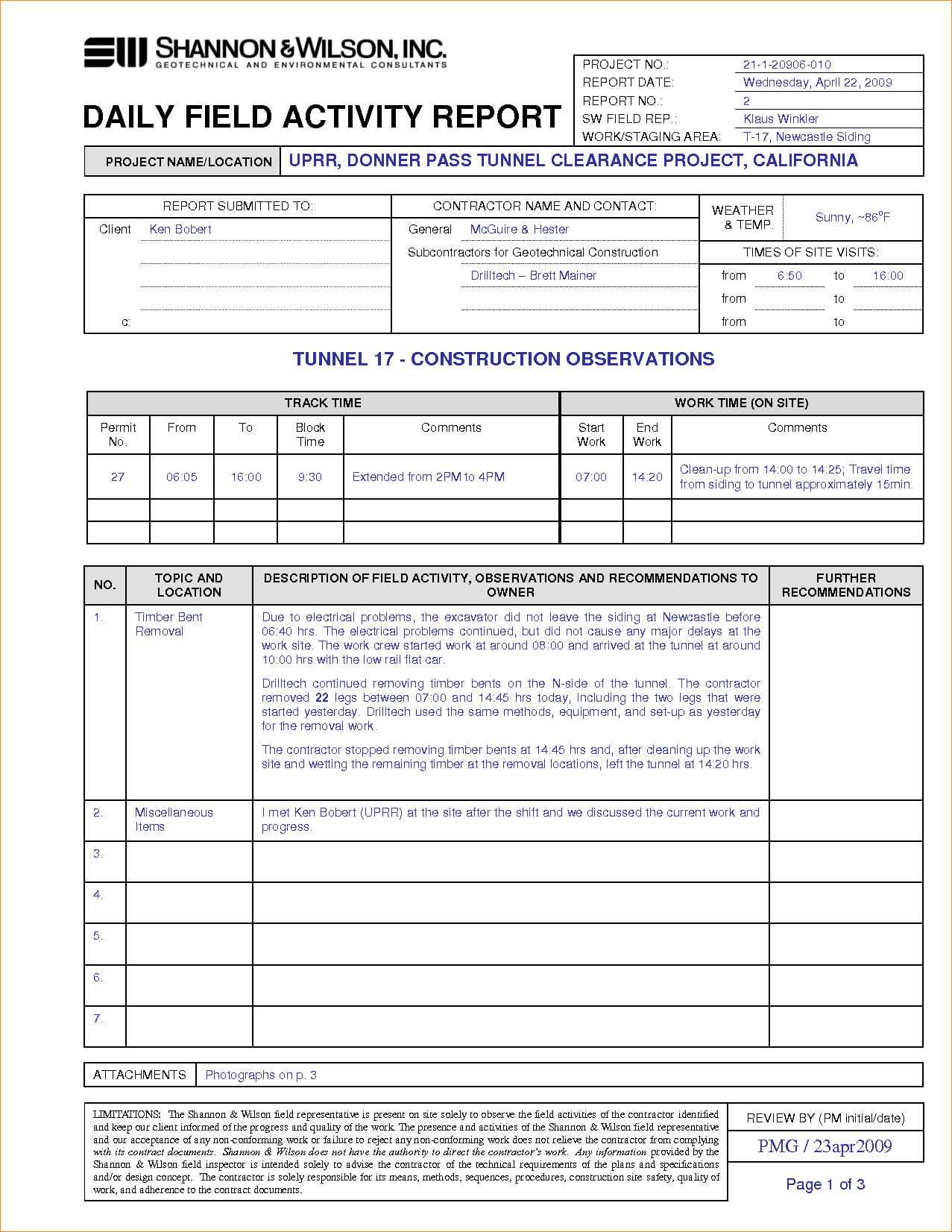 Construction Site Visit Report Sample Project E Example Pertaining To Site Visit Report Template