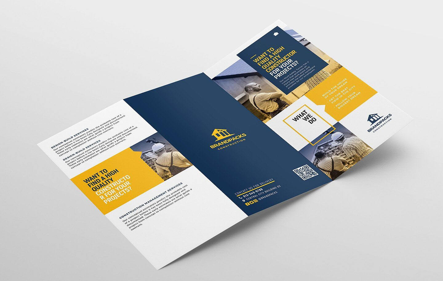 Construction Tri Fold Brochure #companies#construction In Adobe Illustrator Tri Fold Brochure Template