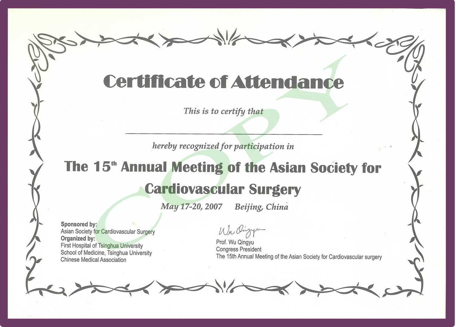 Continuing Medical Education Certificate Template – Best For Certificate Of Attendance Conference Template