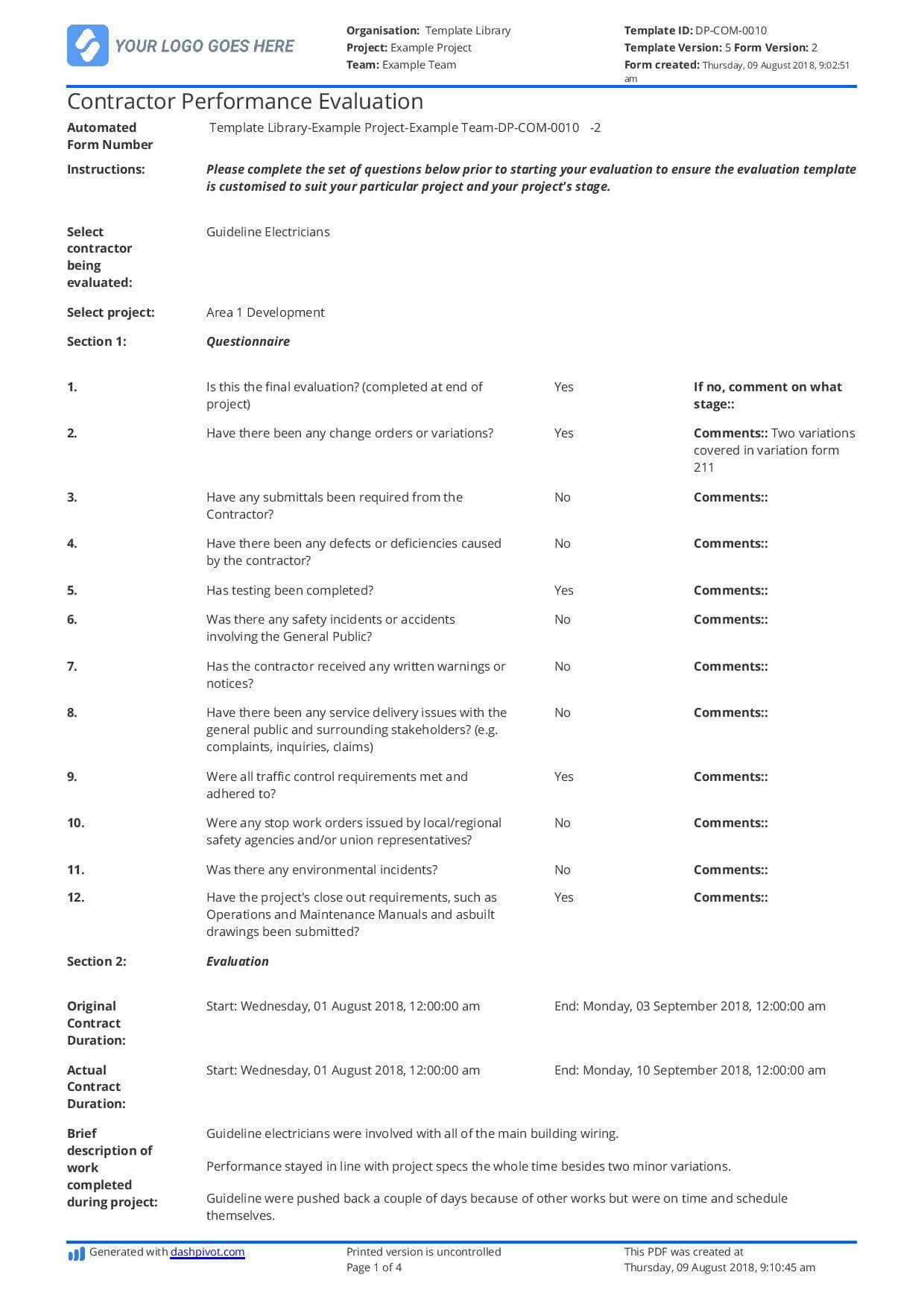 Contractor Performance Evaluation Sample (+ What Else You Inside Template For Evaluation Report