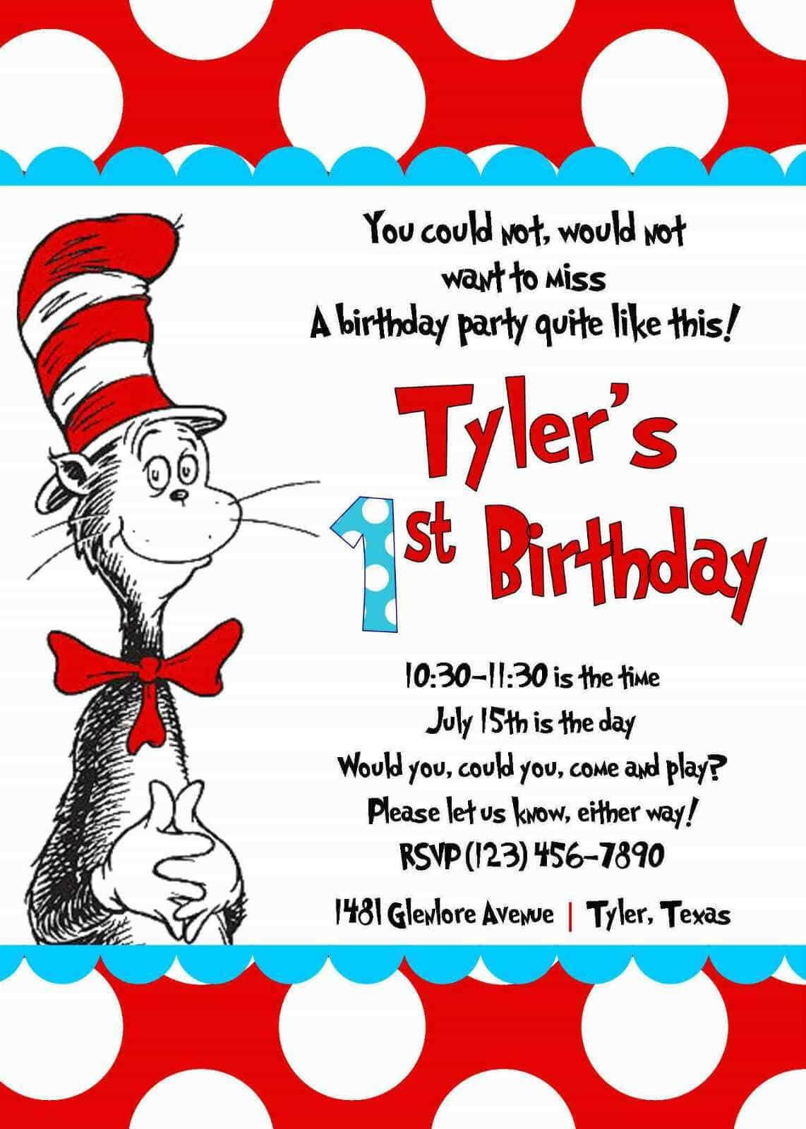 Cool Create Easy Dr Seuss Birthday Invitations | Invitations Regarding Dr Seuss Birthday Card Template