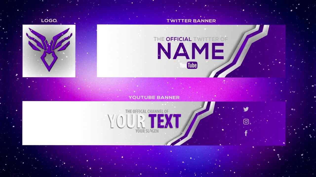 Cool Purple Youtube Banner Template | Banner + Twitter Header And Logo (Psd) With Regard To Twitter Banner Template Psd