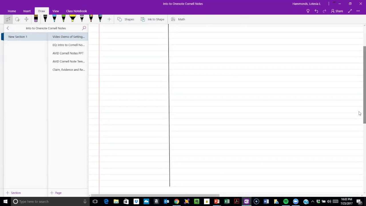 Copy Of Cornell Note Set Up In Onenote Throughout Cornell Note Template Word