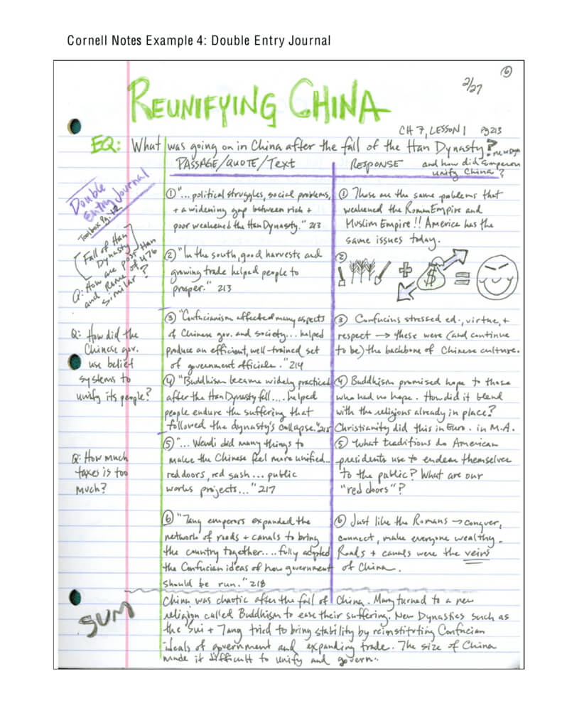 Cornell Notes Example 4: Double Entry Journal For Double Entry Journal Template For Word