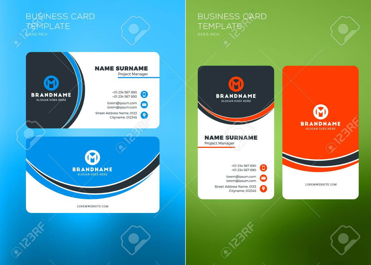 Corporate Business Card Print Template. Vertical And Horizontal.. Inside Buisness Card Templates