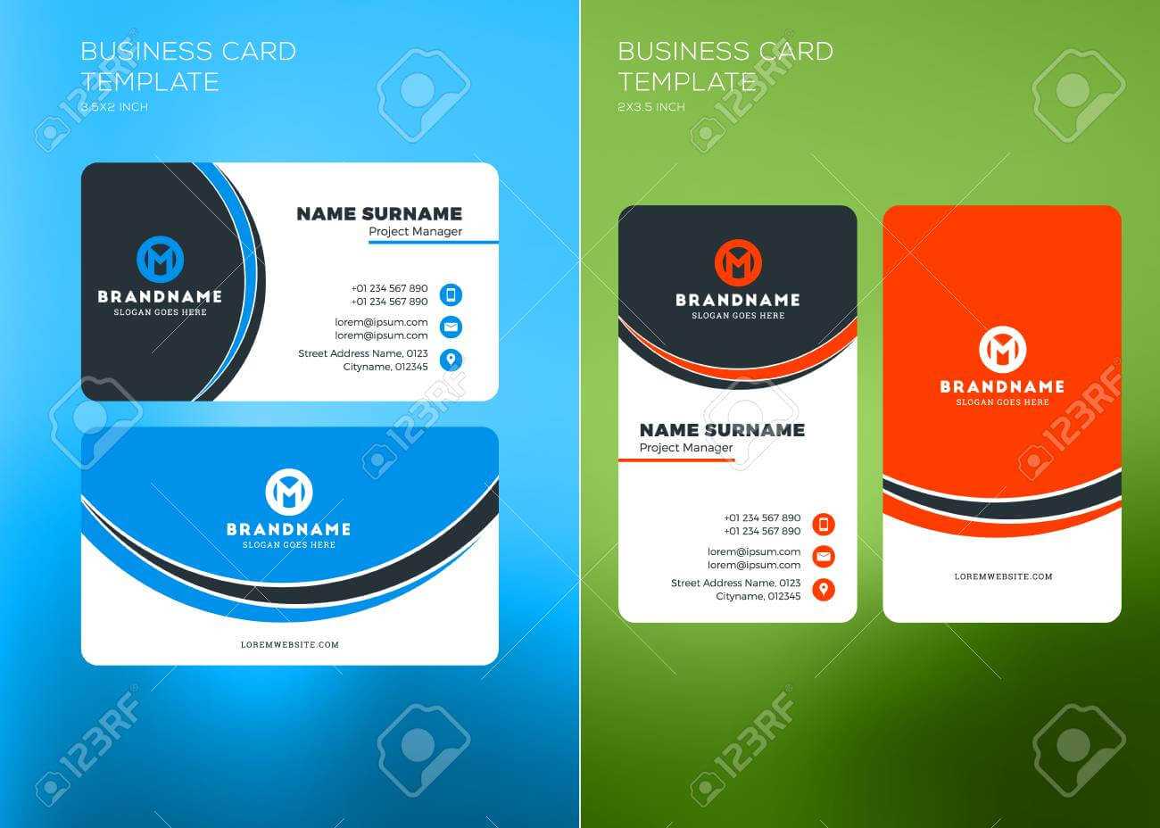 Corporate Business Card Print Template. Vertical And Horizontal.. Inside Buisness Card Templates