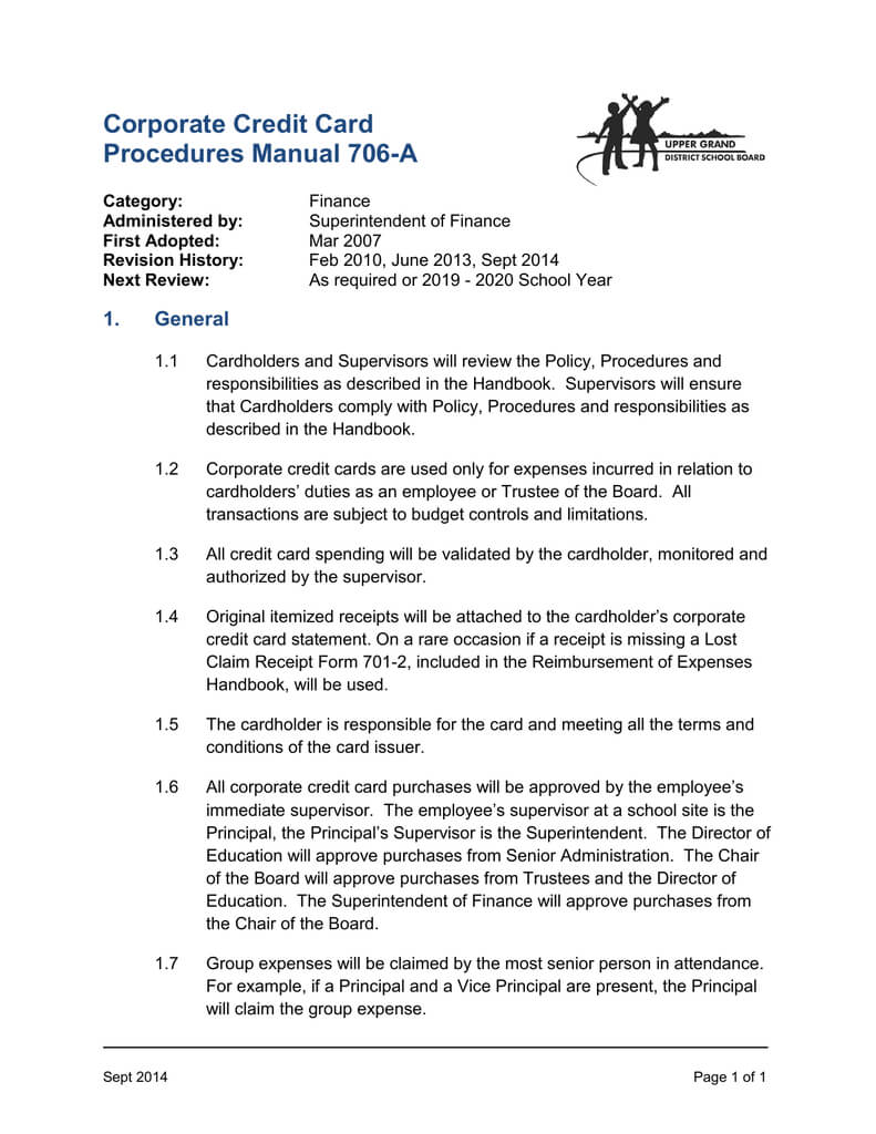 Corporate Credit Card Procedures Manual 706 A Inside Company Credit Card Policy Template