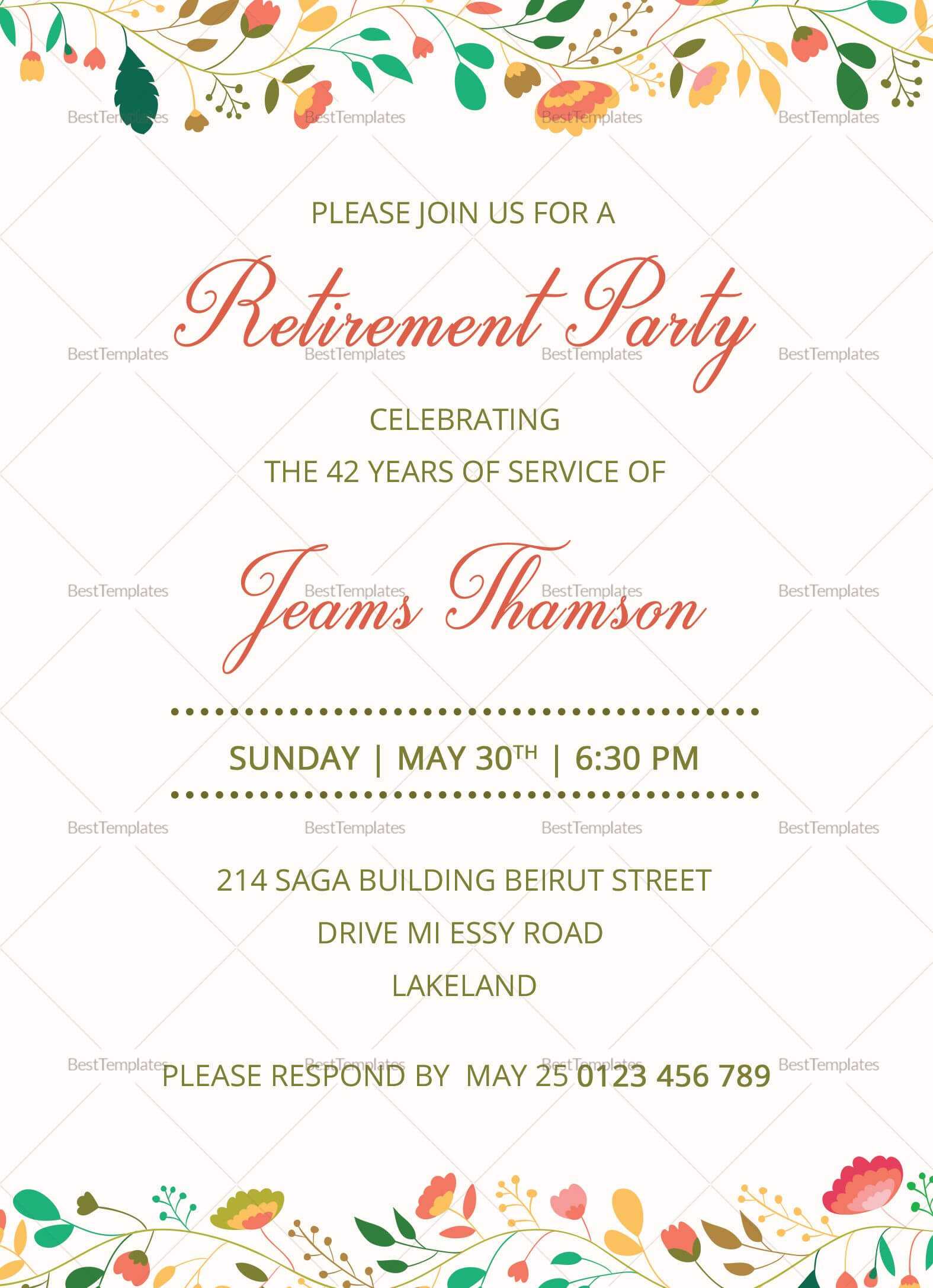 Corporate Retirement Party Invitation Template | Download in Retirement Card Template