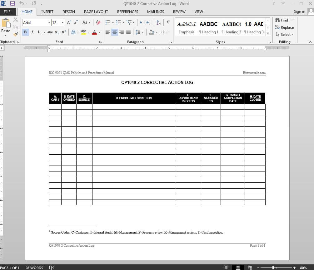 Corrective Action Log Iso Template | Qp1040 2 With Regard To Software Problem Report Template