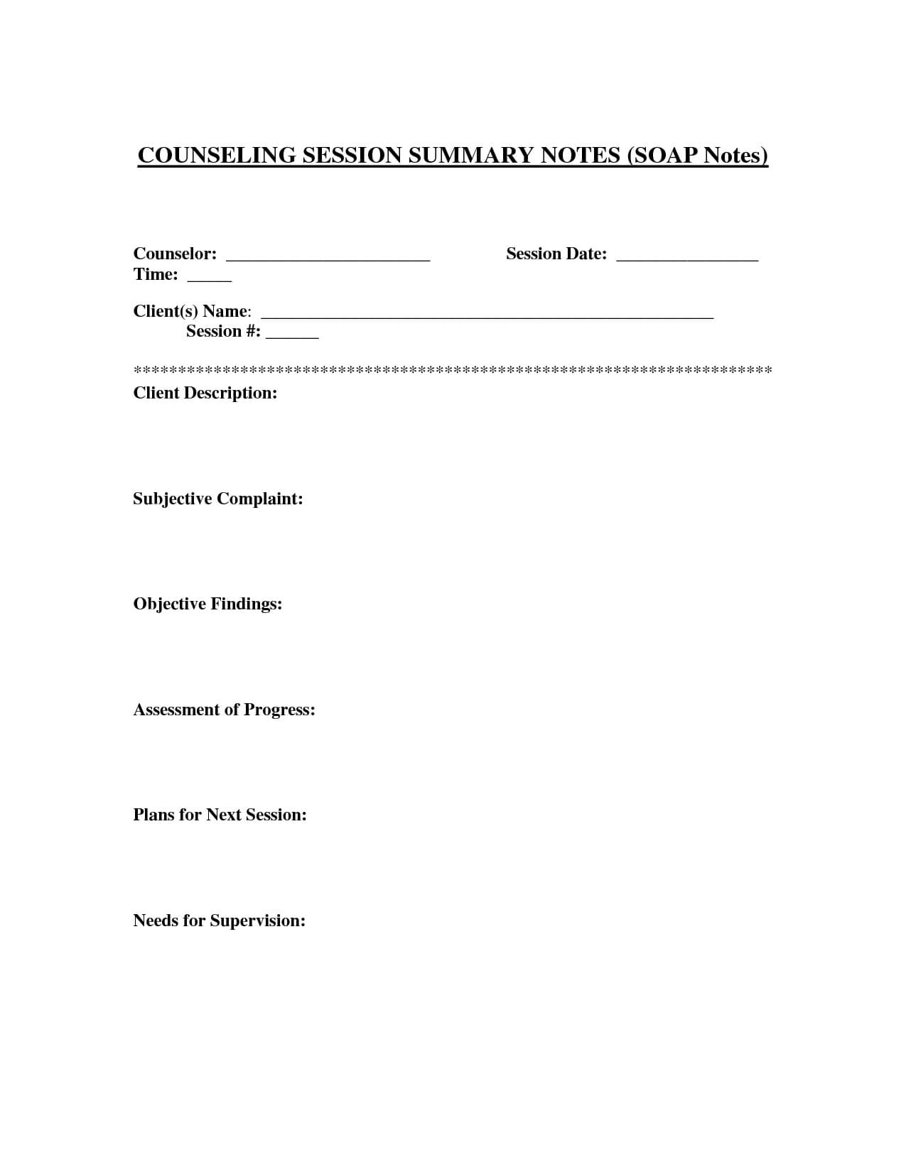 Counseling Session Notes Template | Therapy | Soap Note In Blank Soap Note Template