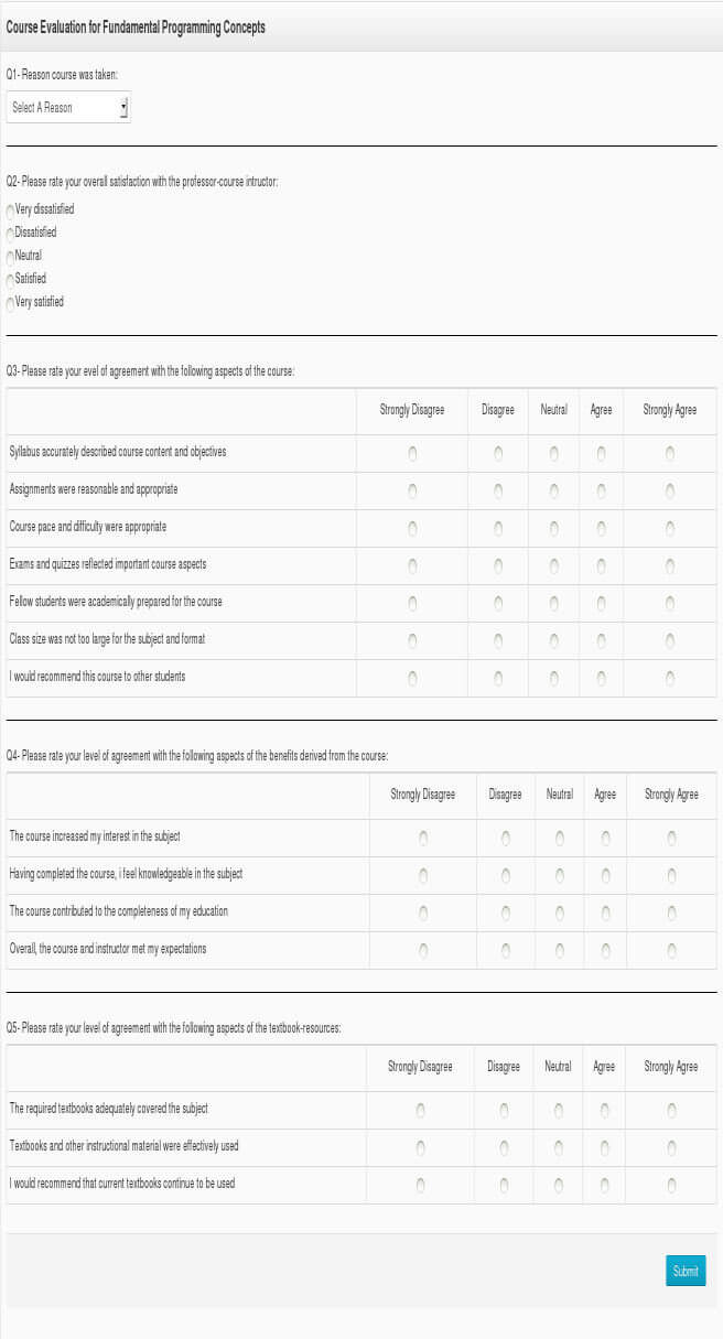 Course Evaluation Form In Word And Pdf Formats Questions Te For Student Feedback Form Template Word