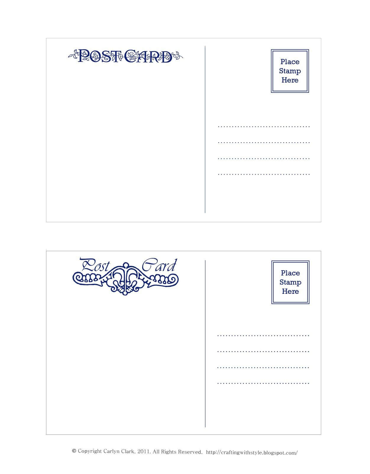 Crafting With Style: Free Postcard Templates | Postcards Throughout Free Blank Postcard Template For Word