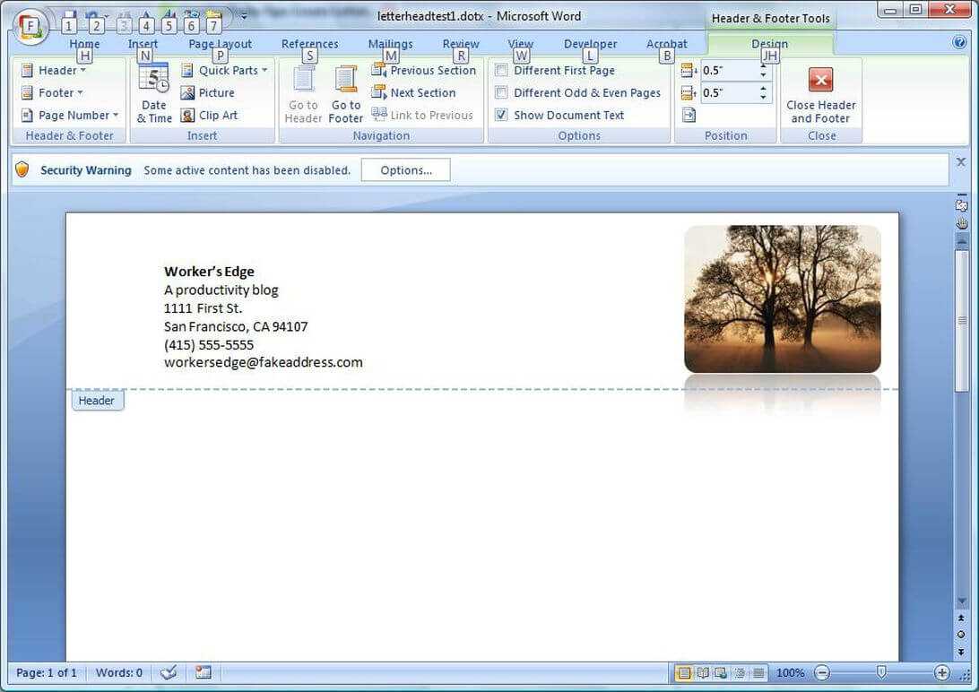 Create A Letterhead Template In Microsoft Word – Cnet Intended For Header Templates For Word