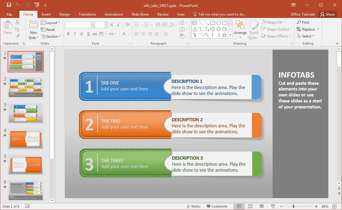 Create Animated Infographics With Info Tabs Powerpoint Template For Replace Powerpoint Template