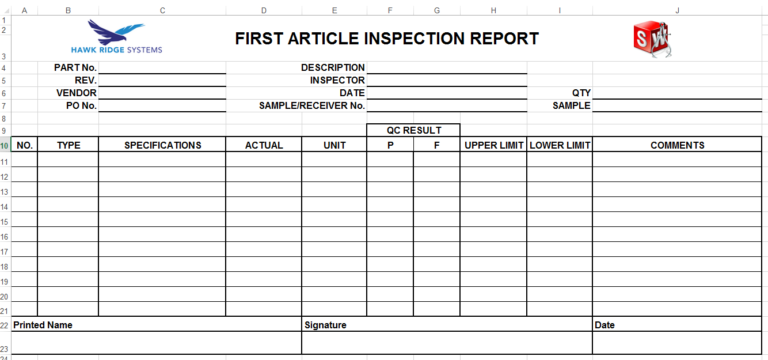 Part Inspection Report Template
