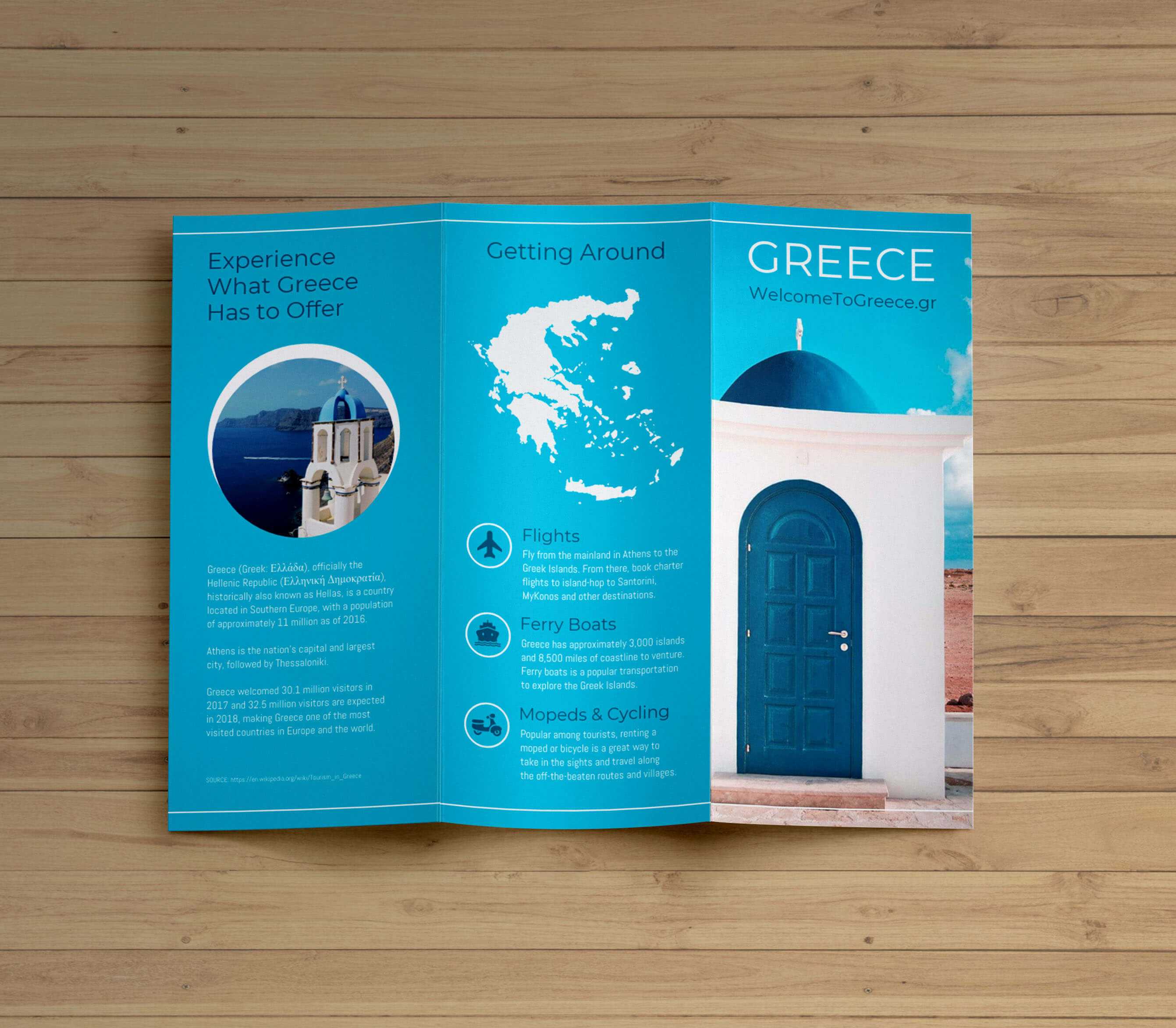 Creative Blue Greece Travel Trifold Brochure Idea Inside Island Brochure Template