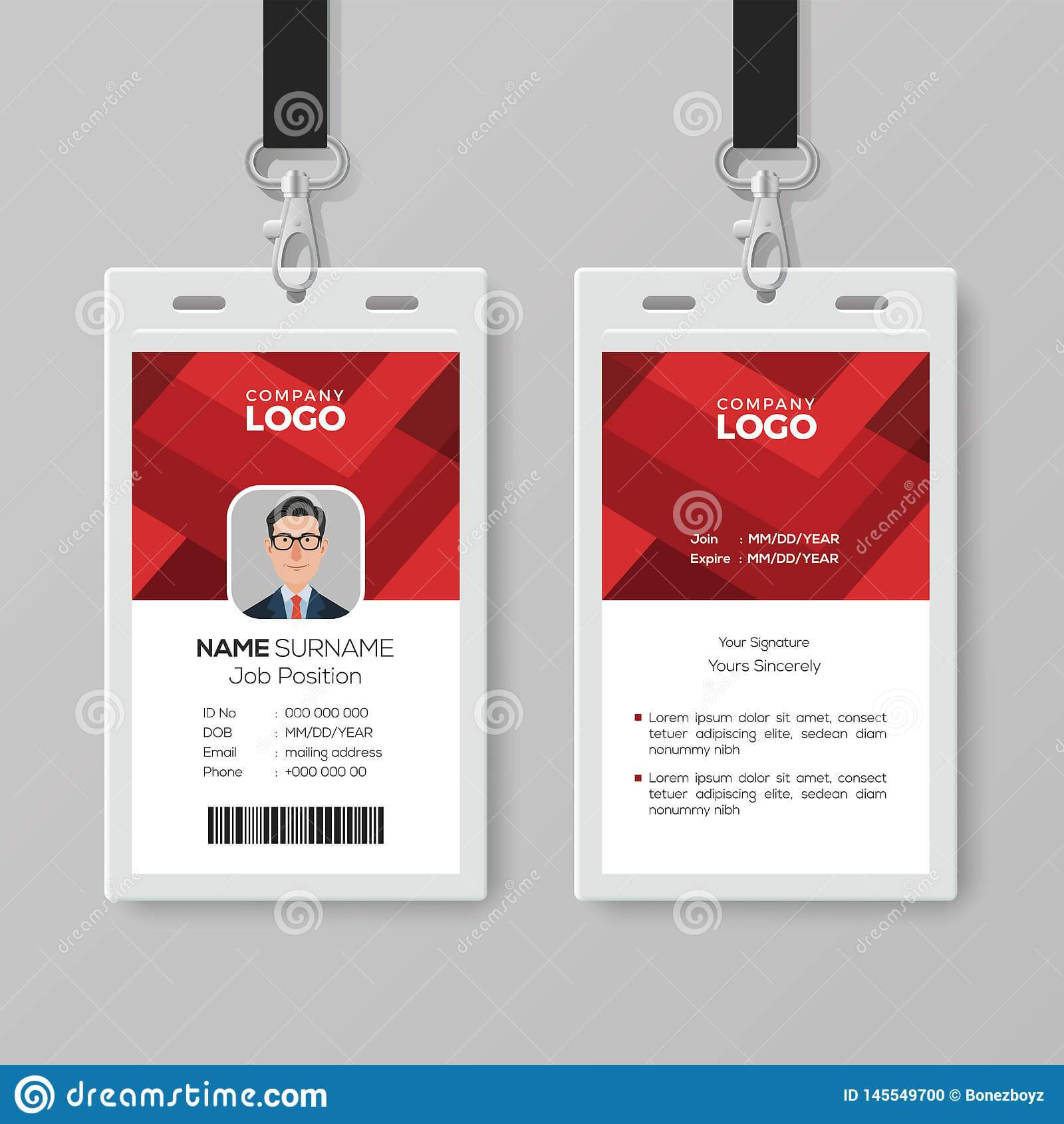 Creative Id Card Template With Abstract Red Background Stock Within Conference Id Card Template