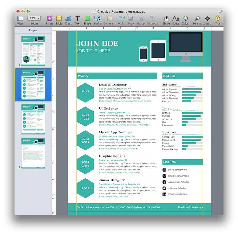 Creative Resume Template For Business Card Template Pages Mac