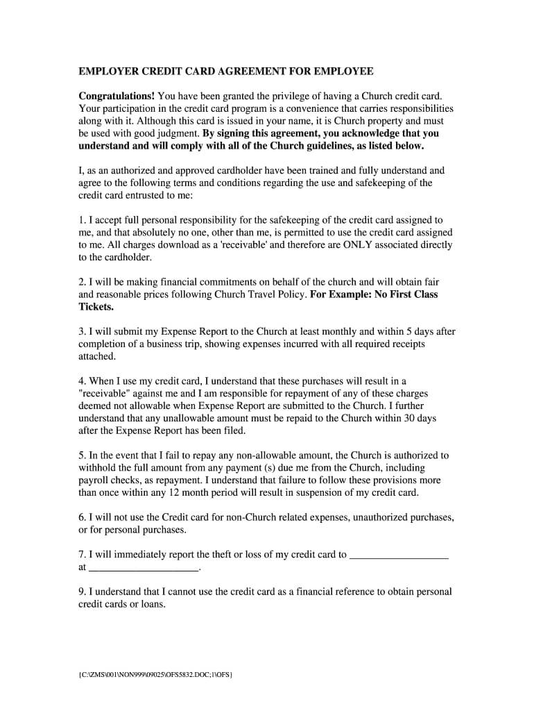 Credit Agreement Employee - Fill Online, Printable, Fillable Regarding Corporate Credit Card Agreement Template