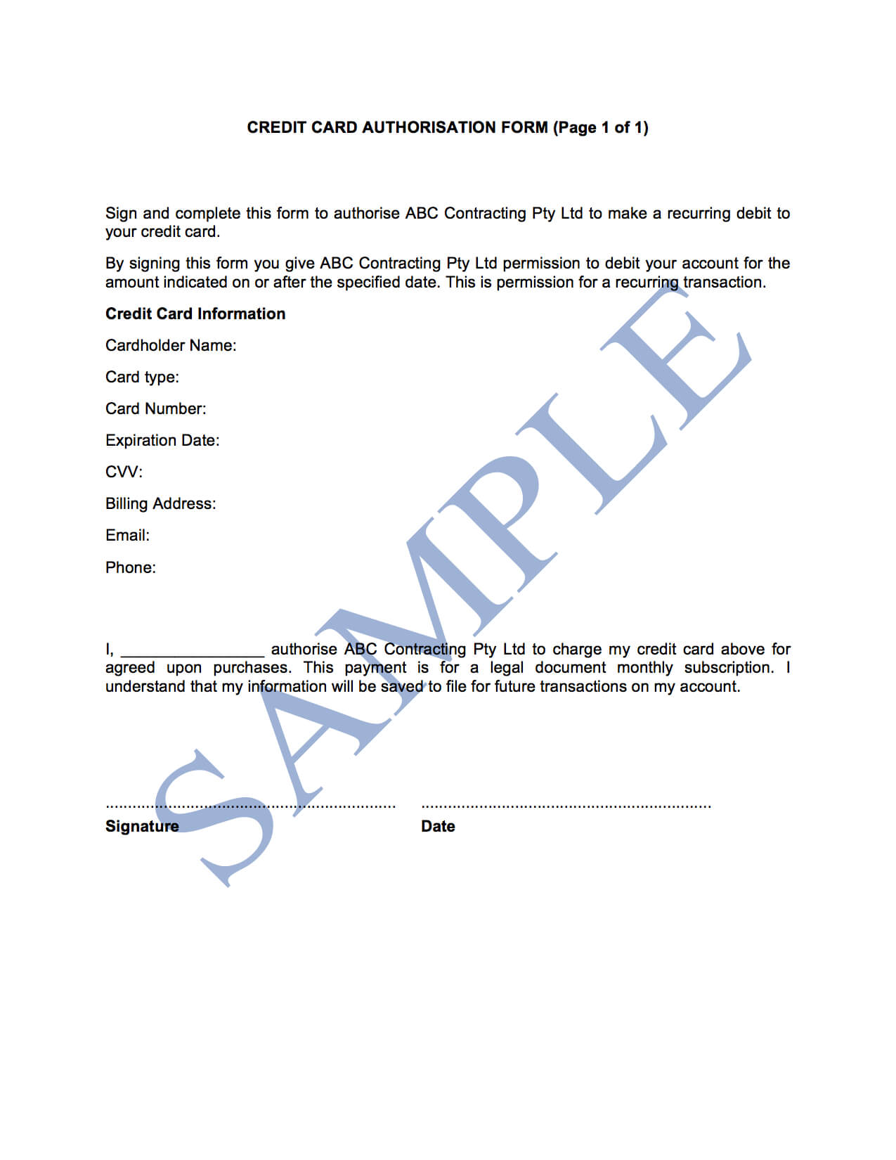 Credit Card Authorisation Form – Free Template | Sample For Credit Card Authorisation Form Template Australia