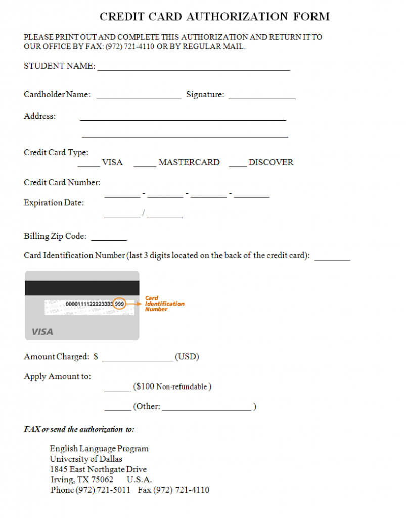 Credit Card Authorization Form Template | Credit Card For Credit Card Billing Authorization Form Template