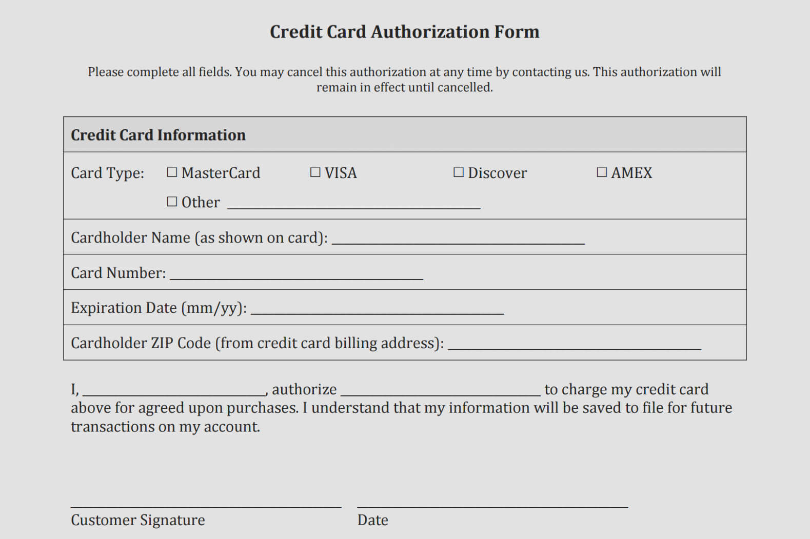 Credit Card Authorization Form Templates [Download] – Credit Intended For Credit Card Billing Authorization Form Template