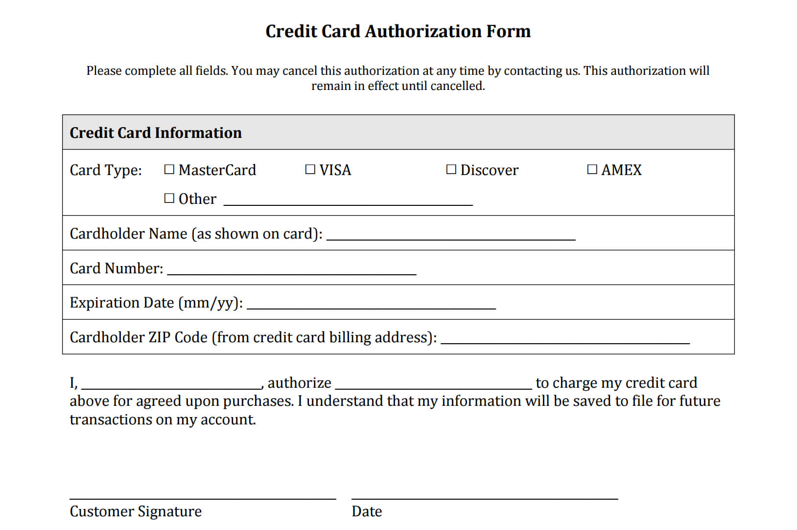 Credit Card Authorization Form Templates [Download] Pertaining To Credit Card Template For Kids