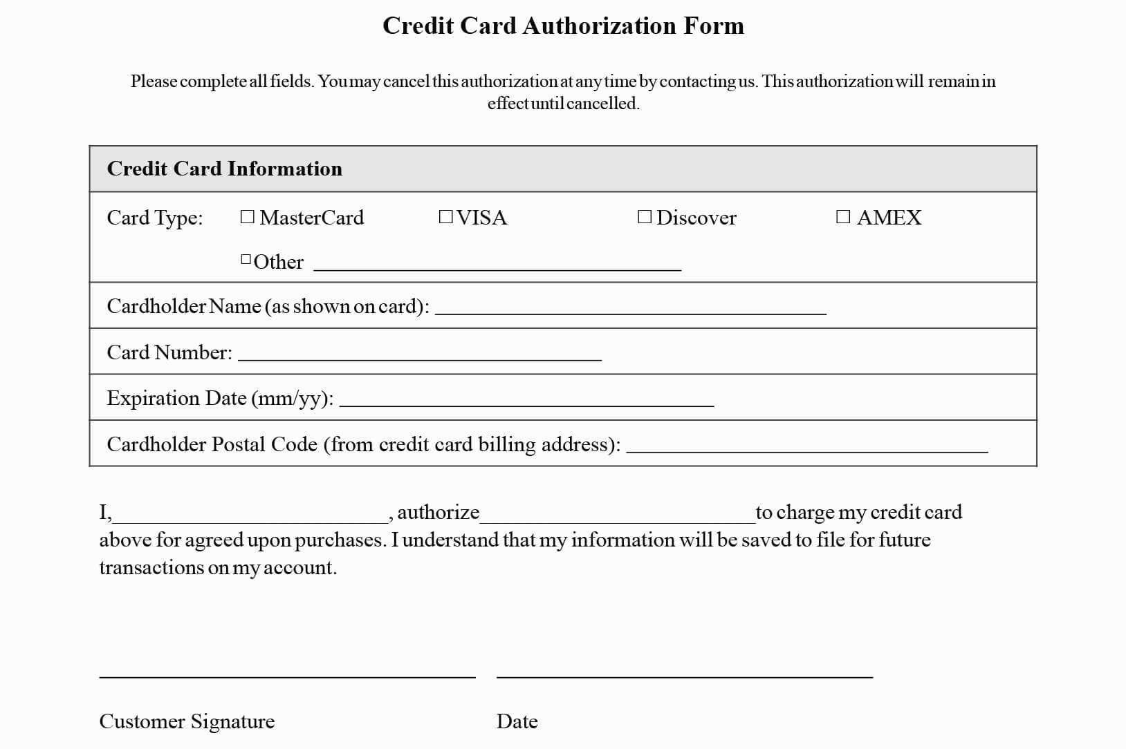 Credit Card Authorization Template Understand The With Credit Card On File Form Templates