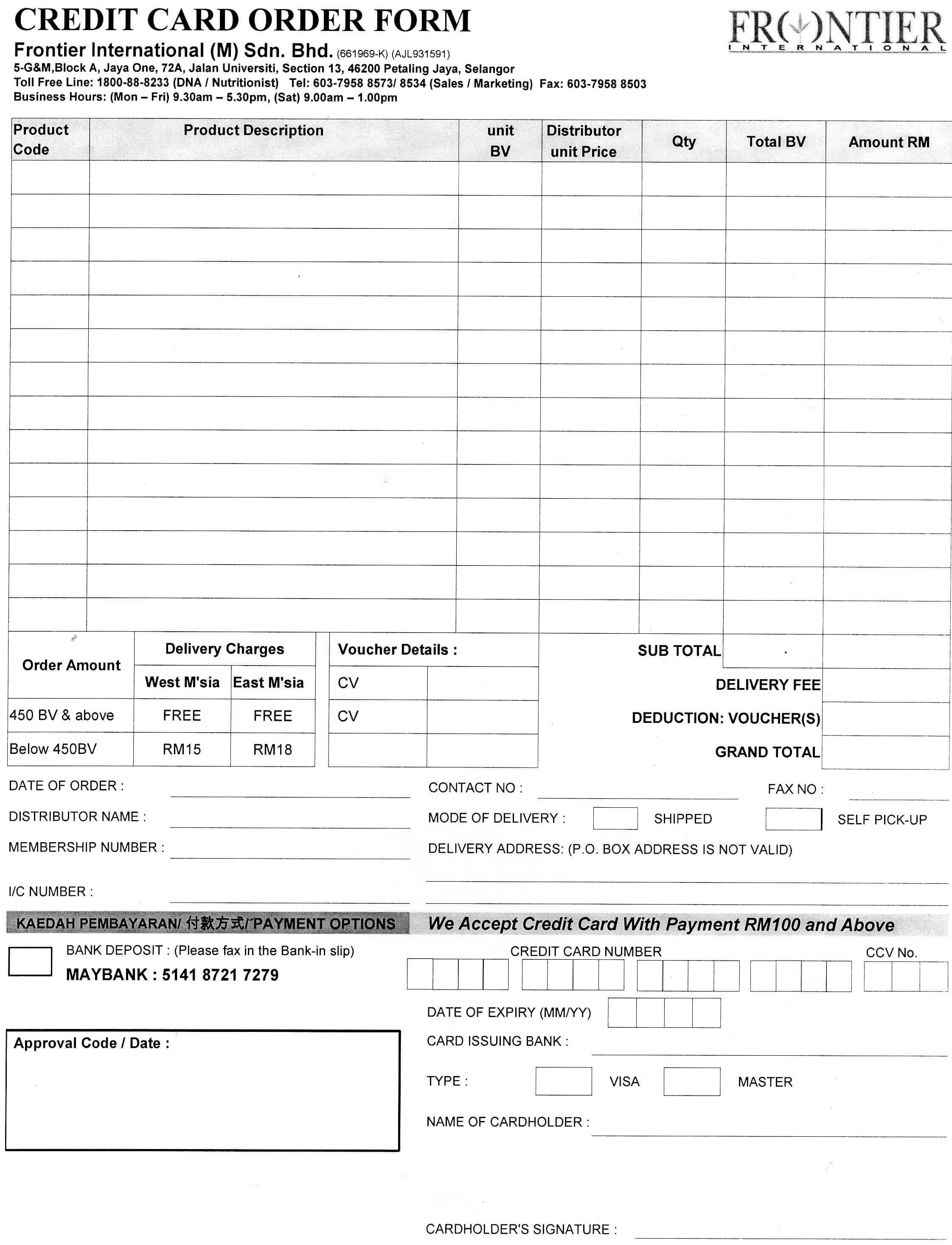 Credit Card Order Form | June Chan's Frontier Network With Order Form With Credit Card Template