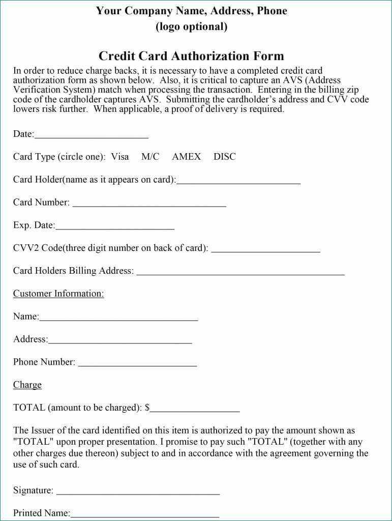 Credit Card Payment Form Authorization Template Typical Intended For Credit Card Billing Authorization Form Template