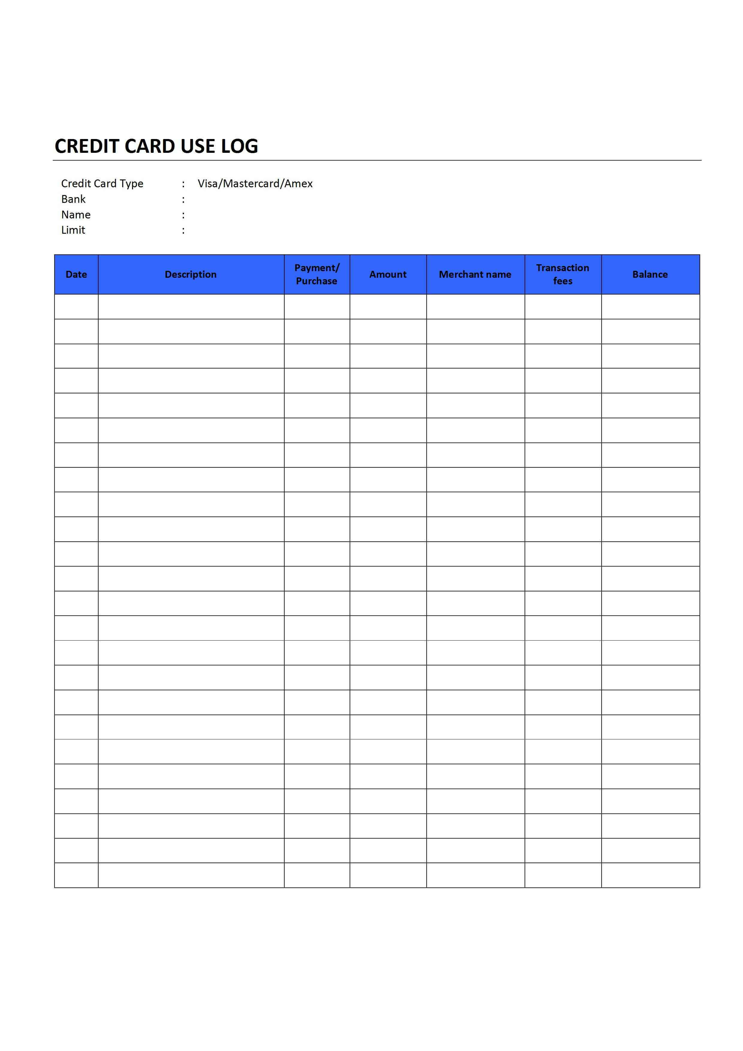 Credit Card Use Log Inside Gift Certificate Template Pertaining To Gift Certificate Log Template