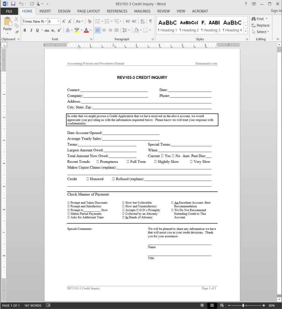 Credit Inquiry Request Template | Rev103 3 Inside Enquiry Form Template Word