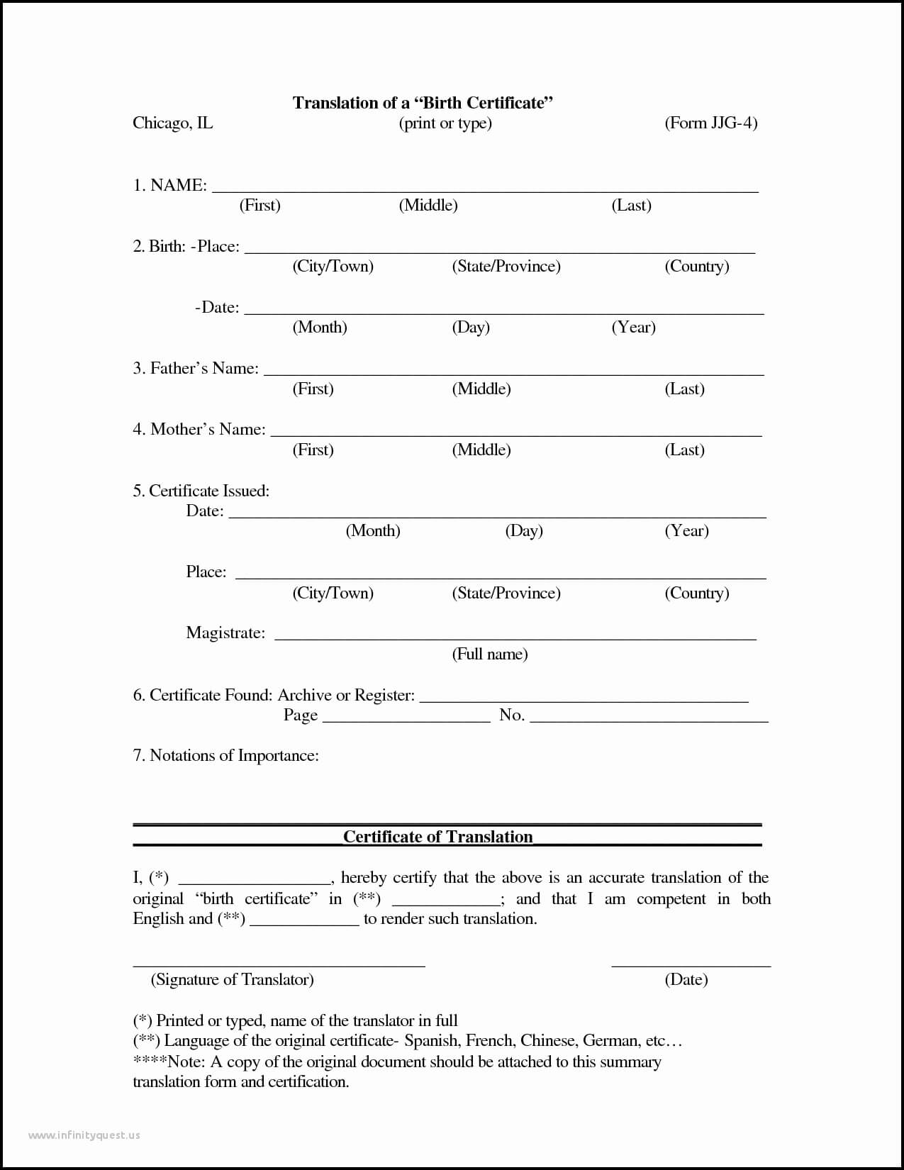 Marriage Certificate Translation Template