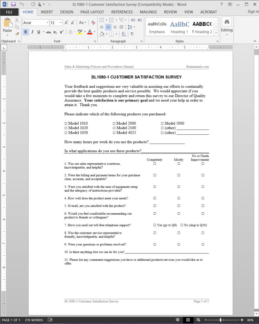 Customer Satisfaction Survey Template | Sl1080 1 Inside Customer Satisfaction Report Template