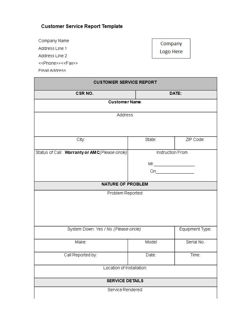 Customer Service Report Template | Templates At Throughout Technical Service Report Template