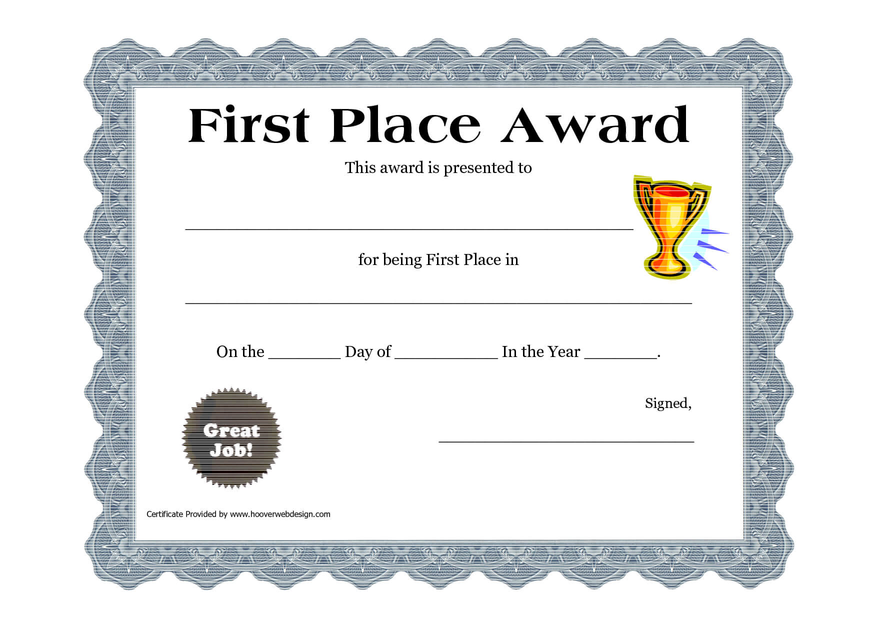 Customizable Printable Certificates | First Place Award Intended For First Place Certificate Template