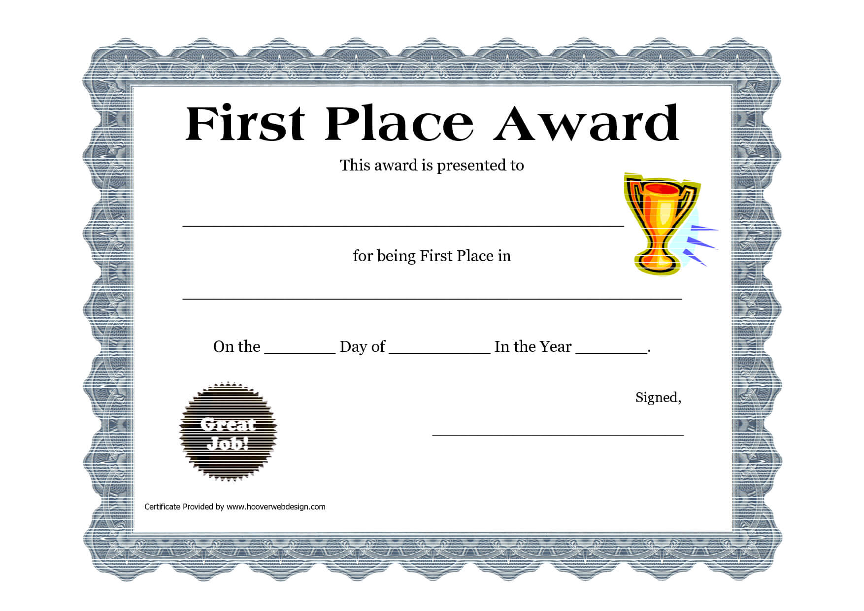 Customizable Printable Certificates | First Place Award Throughout Player Of The Day Certificate Template