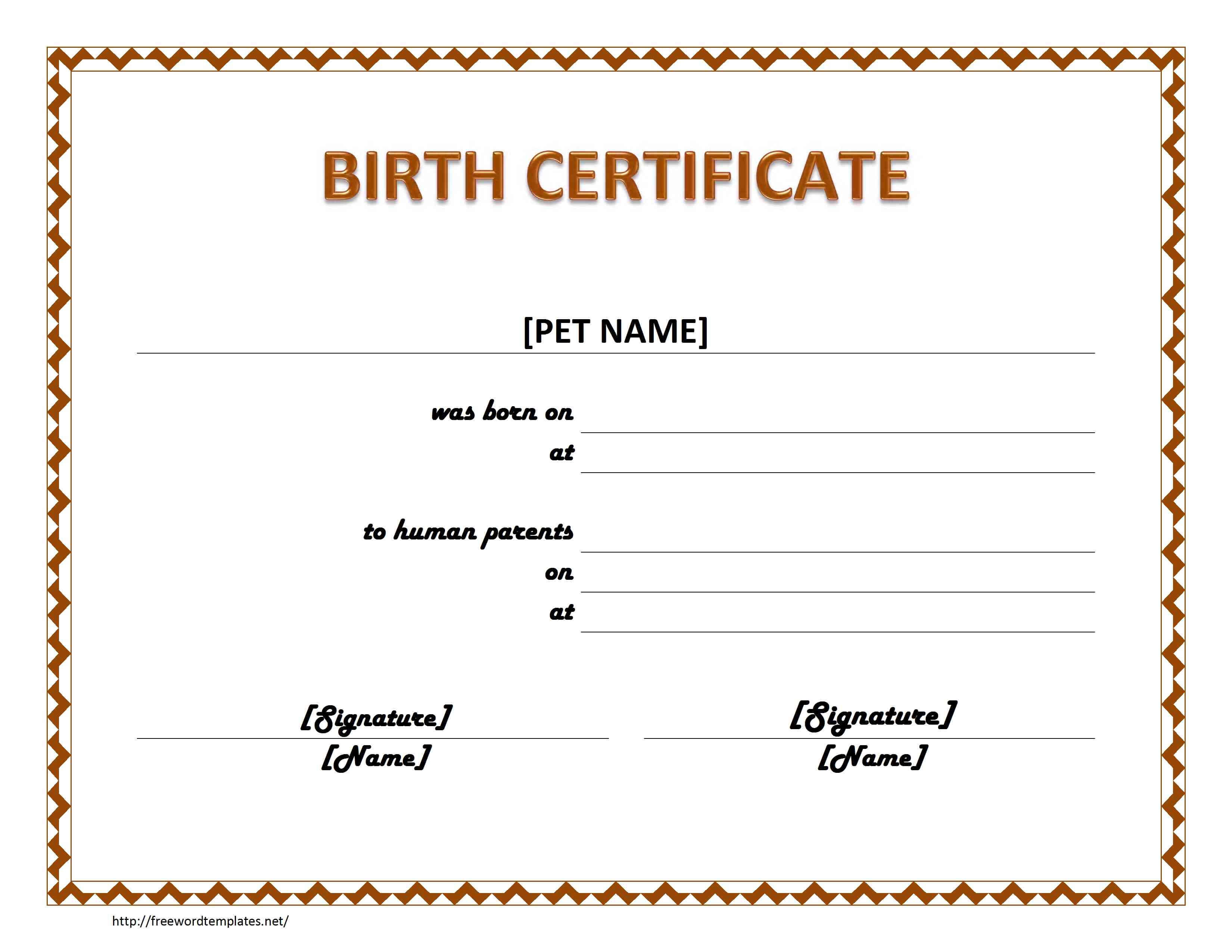 Cute And Funny Pet Birth Certificate Template : Venocor Throughout Birth Certificate Fake Template