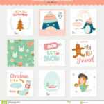 Cute Vector Christmas Cards And Stickers Stock Vector For Christmas Note Card Templates