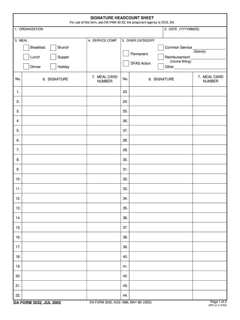 Da Form 3032Pdffillercom – Fill Online, Printable, Fillable Within Usmc Meal Card Template