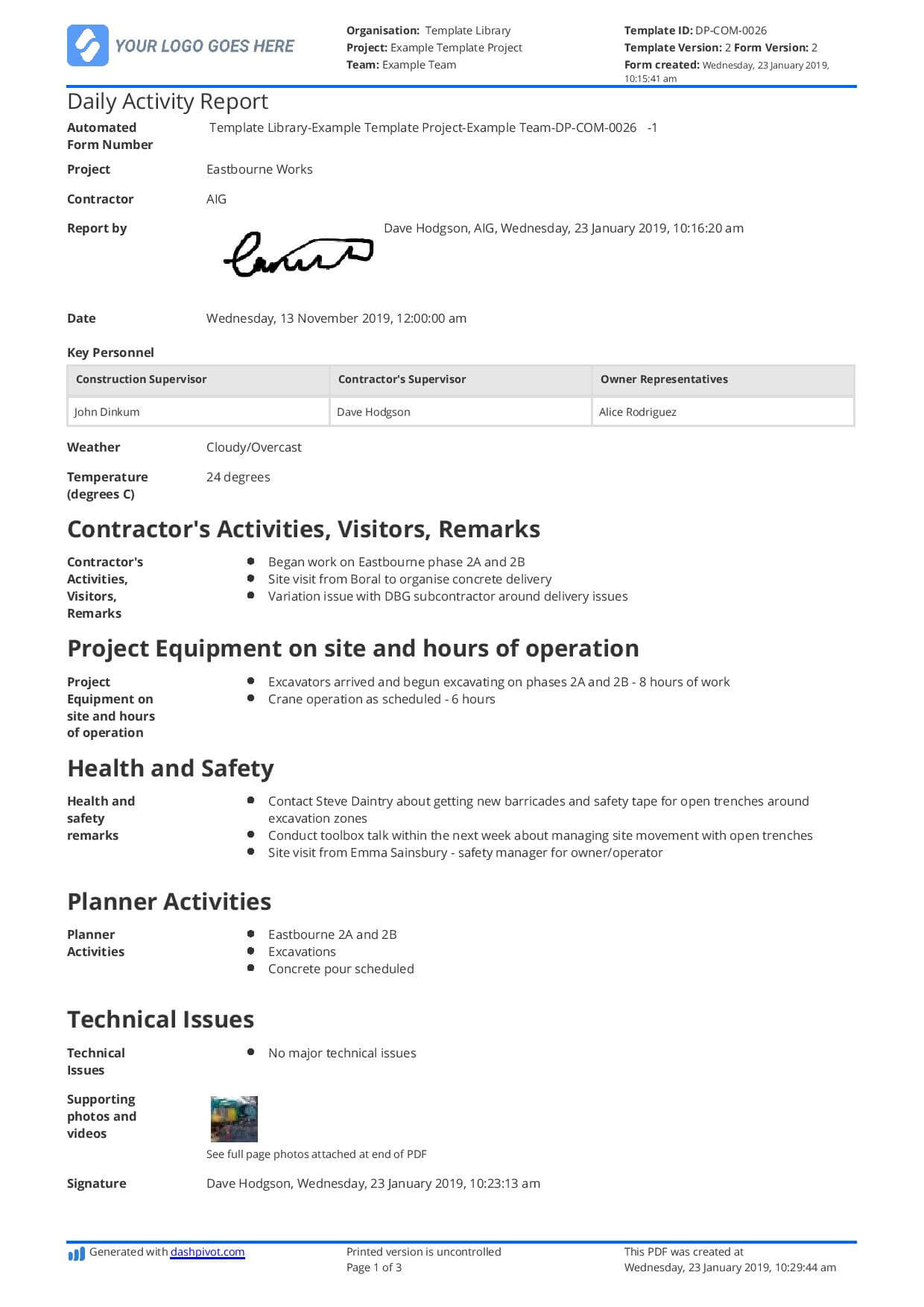 Daily Activity Report Template [Free And Better Than Excel With Regard To Operations Manager Report Template
