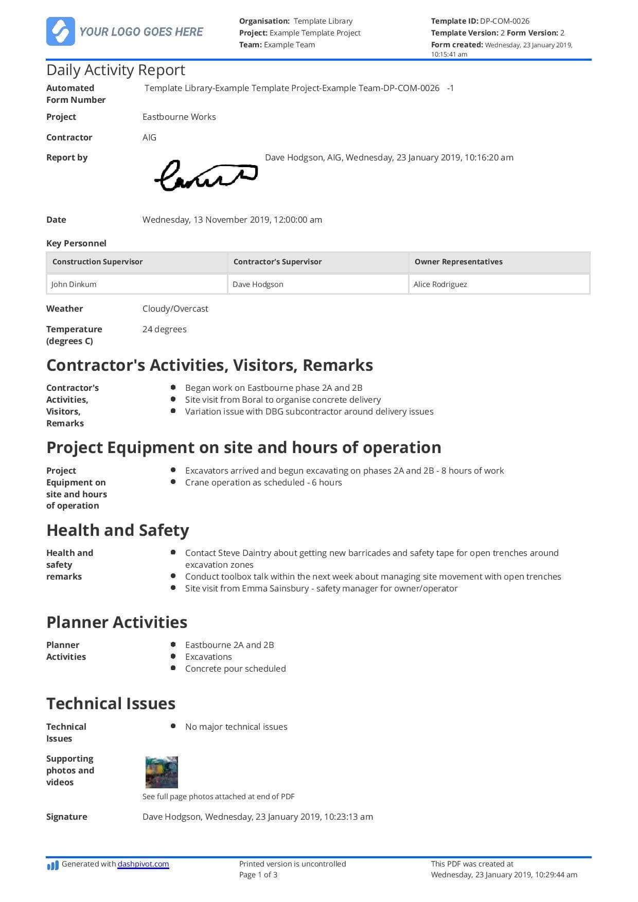 Daily Activity Report Template [Free And Better Than Excel With Regard To Site Visit Report Template