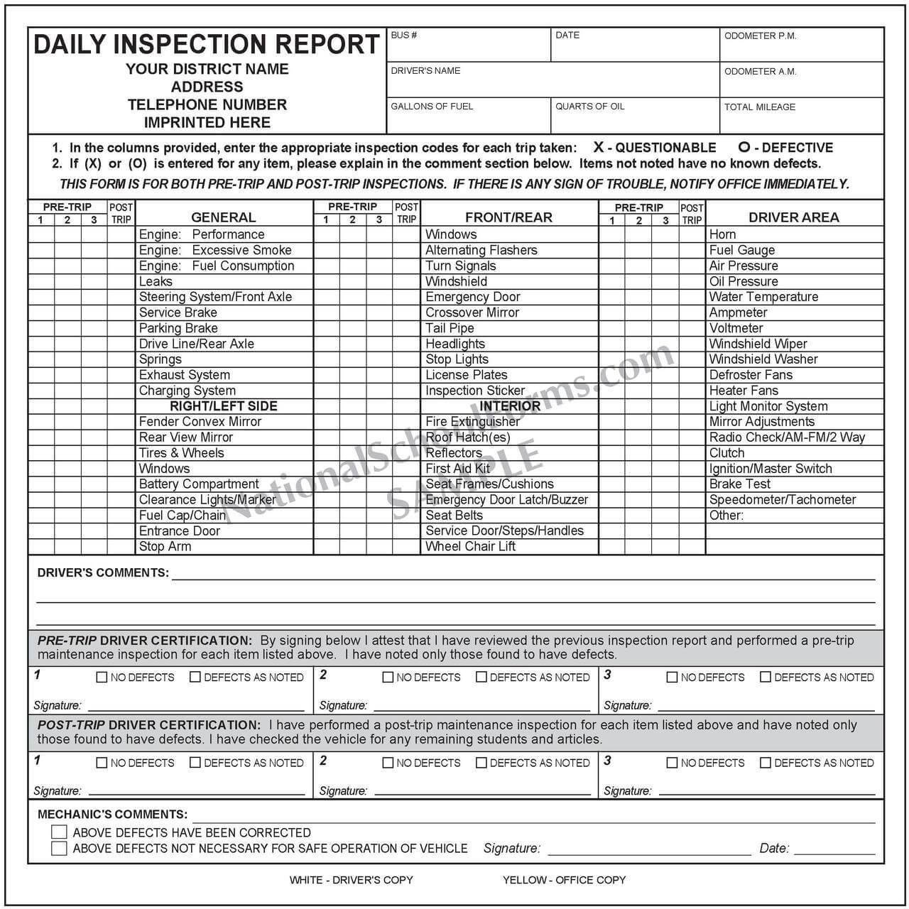 Daily Inspection Report With Pre And Post Trip | Safety Regarding Daily Inspection Report Template