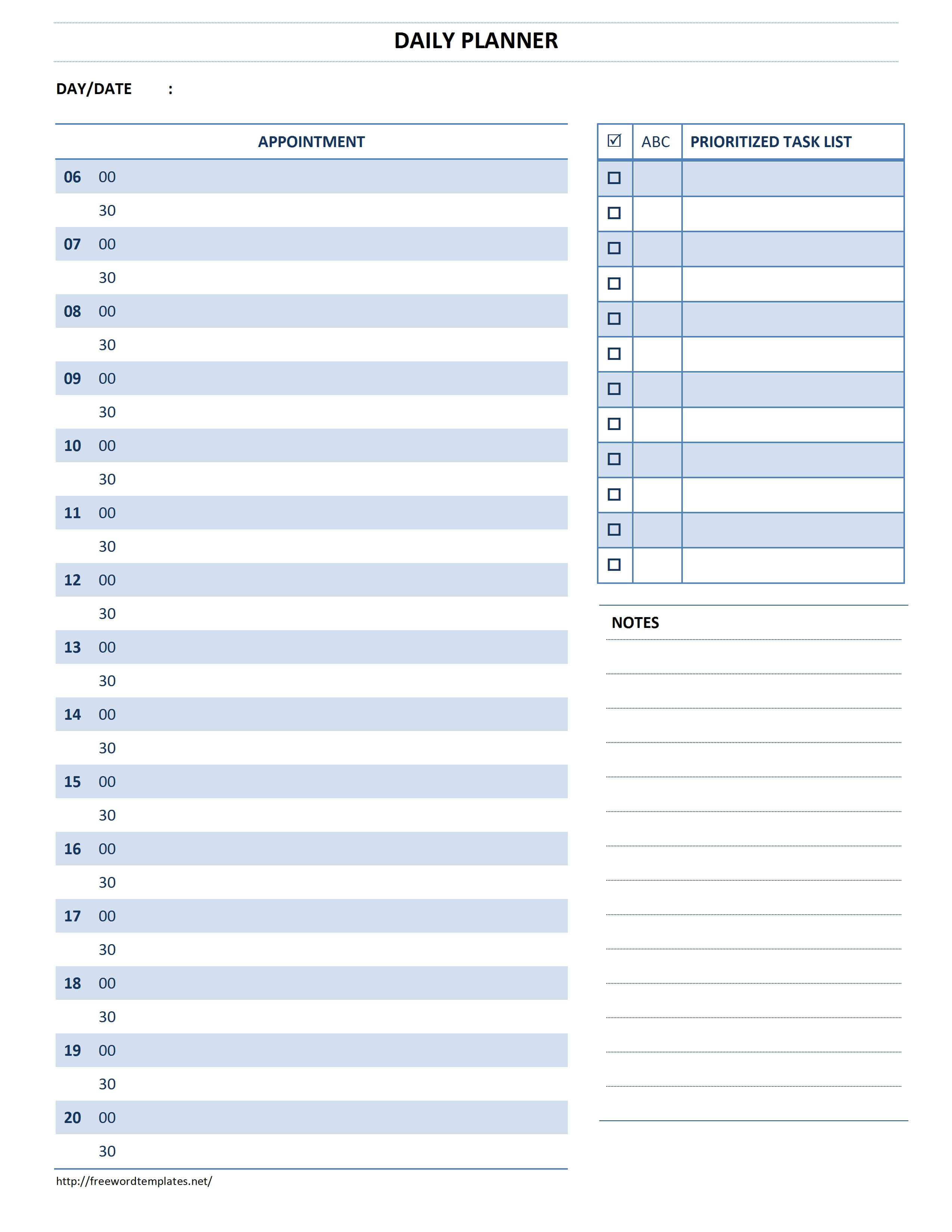 Daily Planner Template Intended For Appointment Sheet Template Word