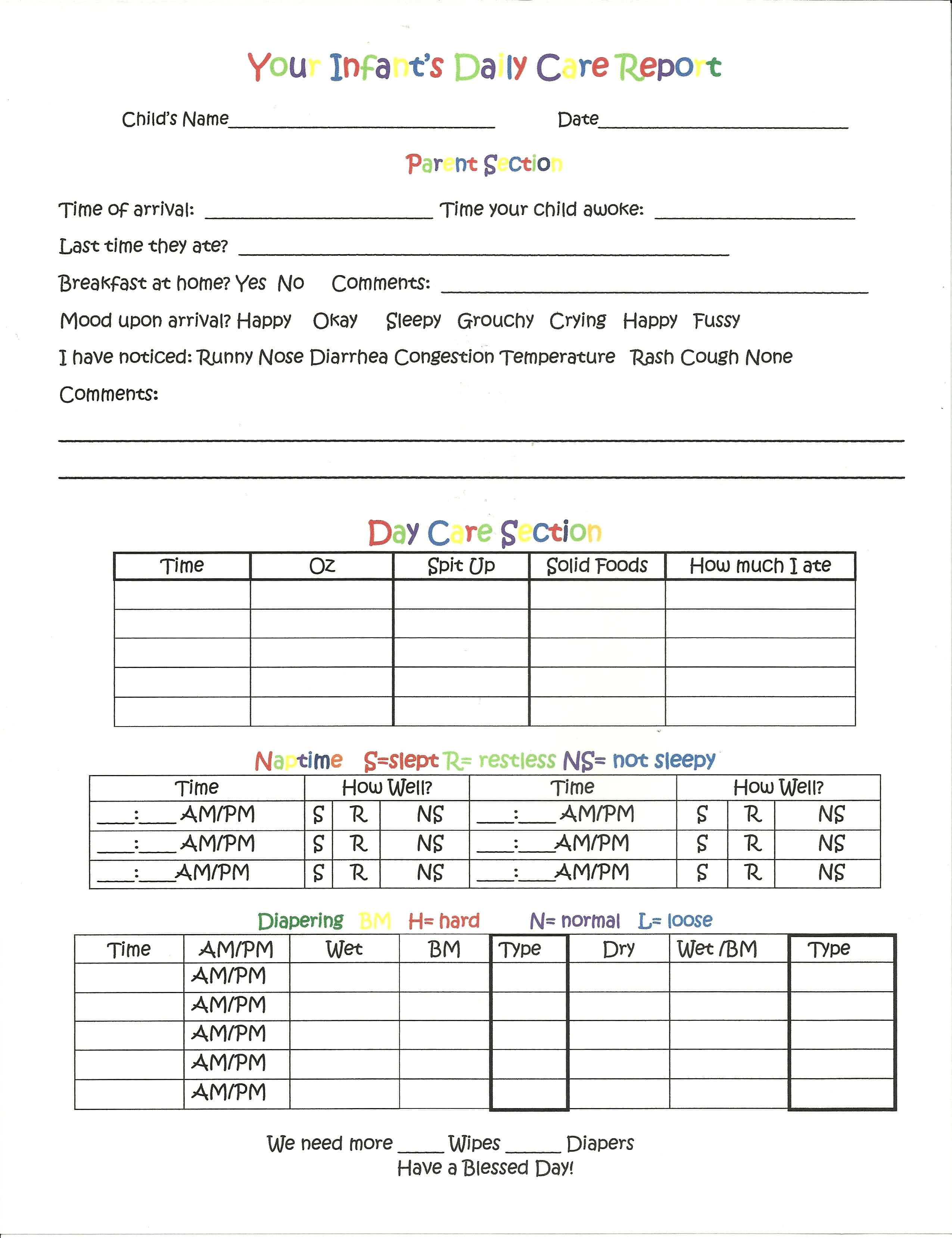 Daily Report For Infants. That I Put Together. | Preschool Inside Daycare Infant Daily Report Template
