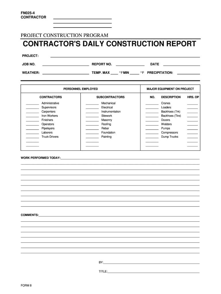 Daily Report Form – Fill Online, Printable, Fillable, Blank Intended For Daily Reports Construction Templates